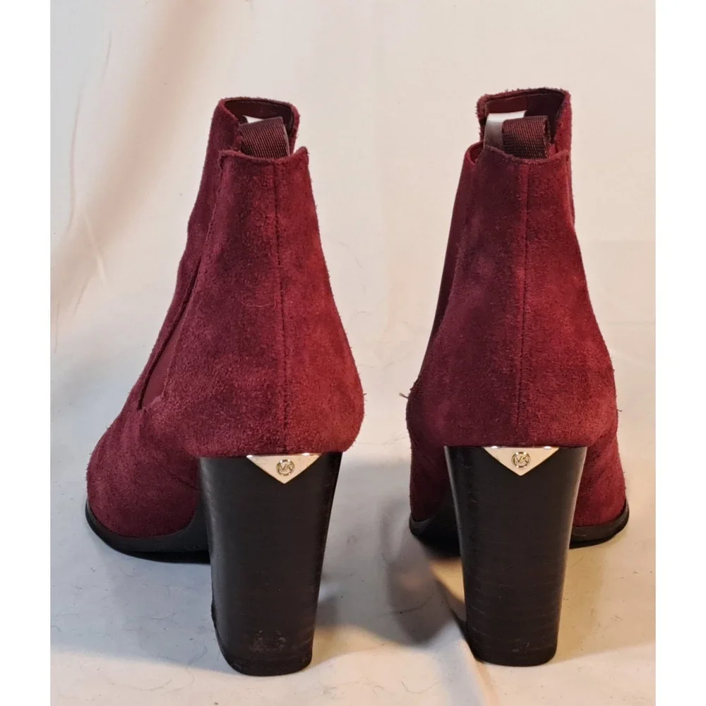 Michael Kors Womens Burgundy Suede Block Heel Ankle Boots SG21F‎ Size 9.5M